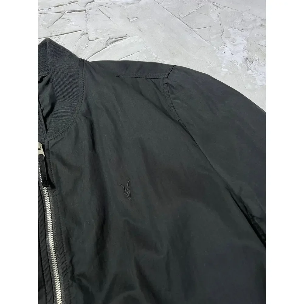AllSaints Bassett Bomber Jacke SIZE L Black Ruched Back Lightweight Pockets NWOT